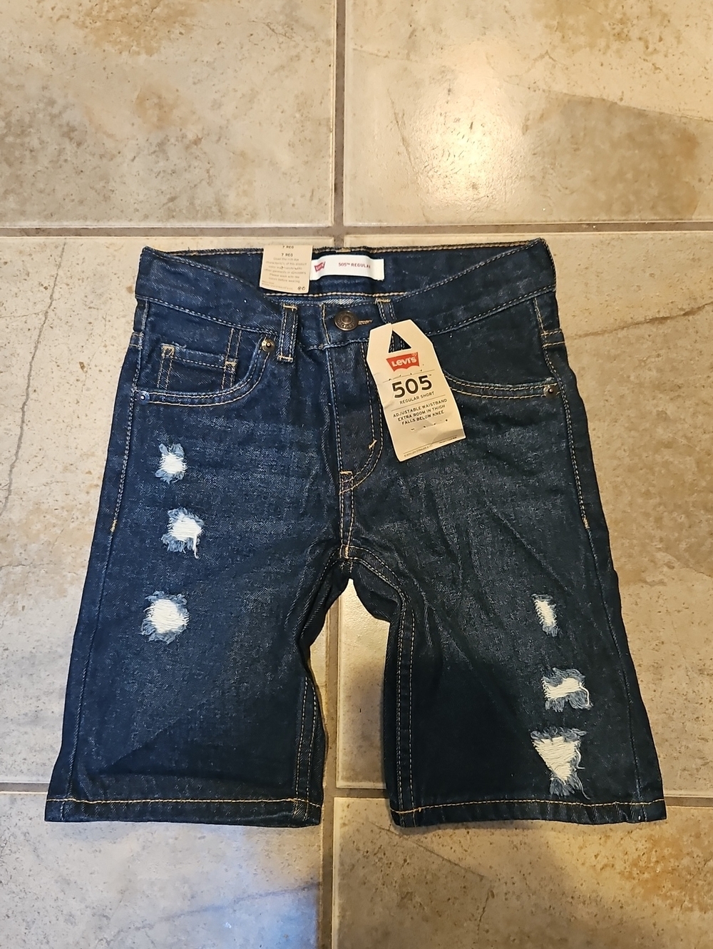 Levi's Dark Blue Distressed Kids' Denim Shorts Size 7
